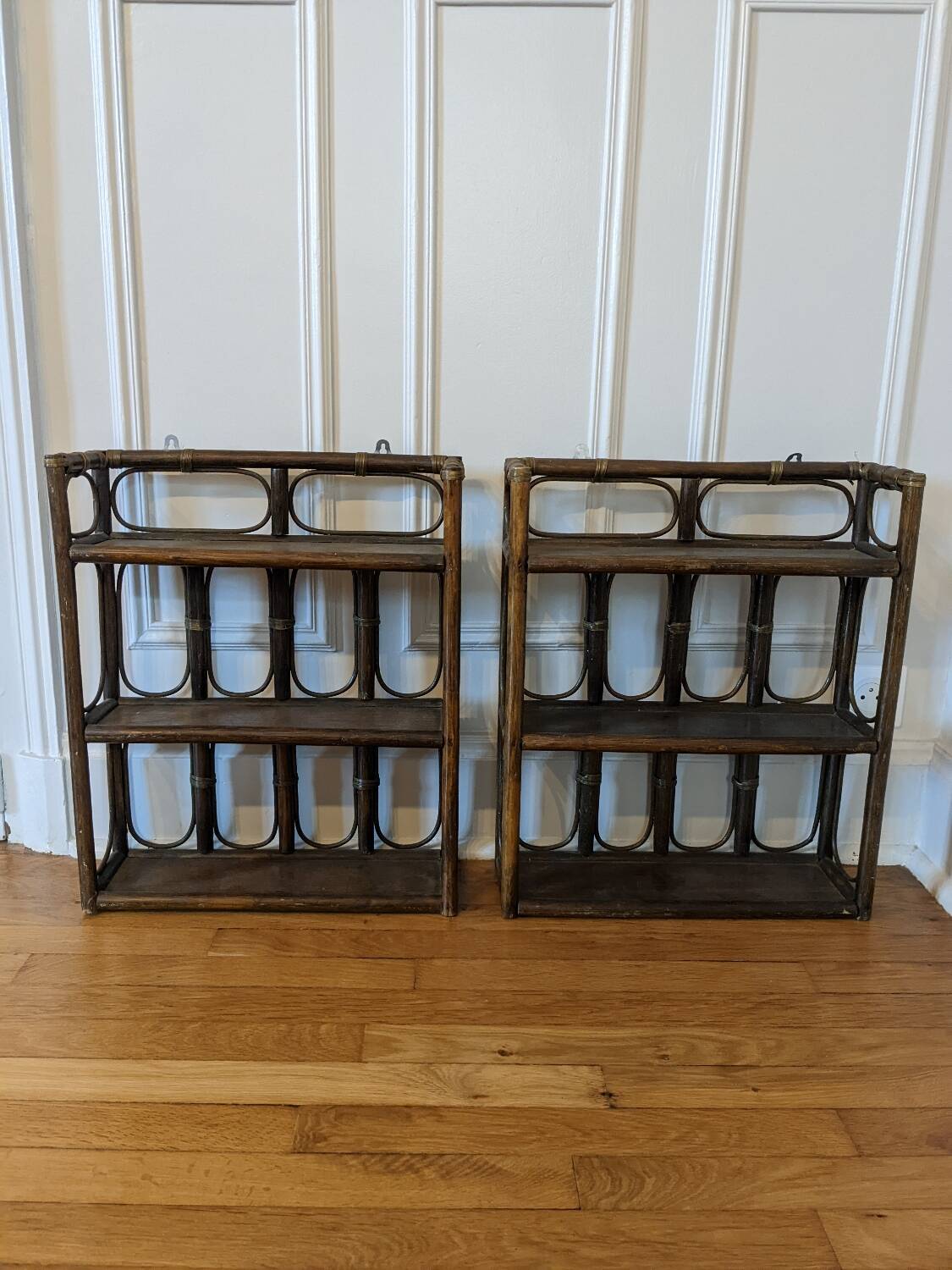 Pair of rattan shelves