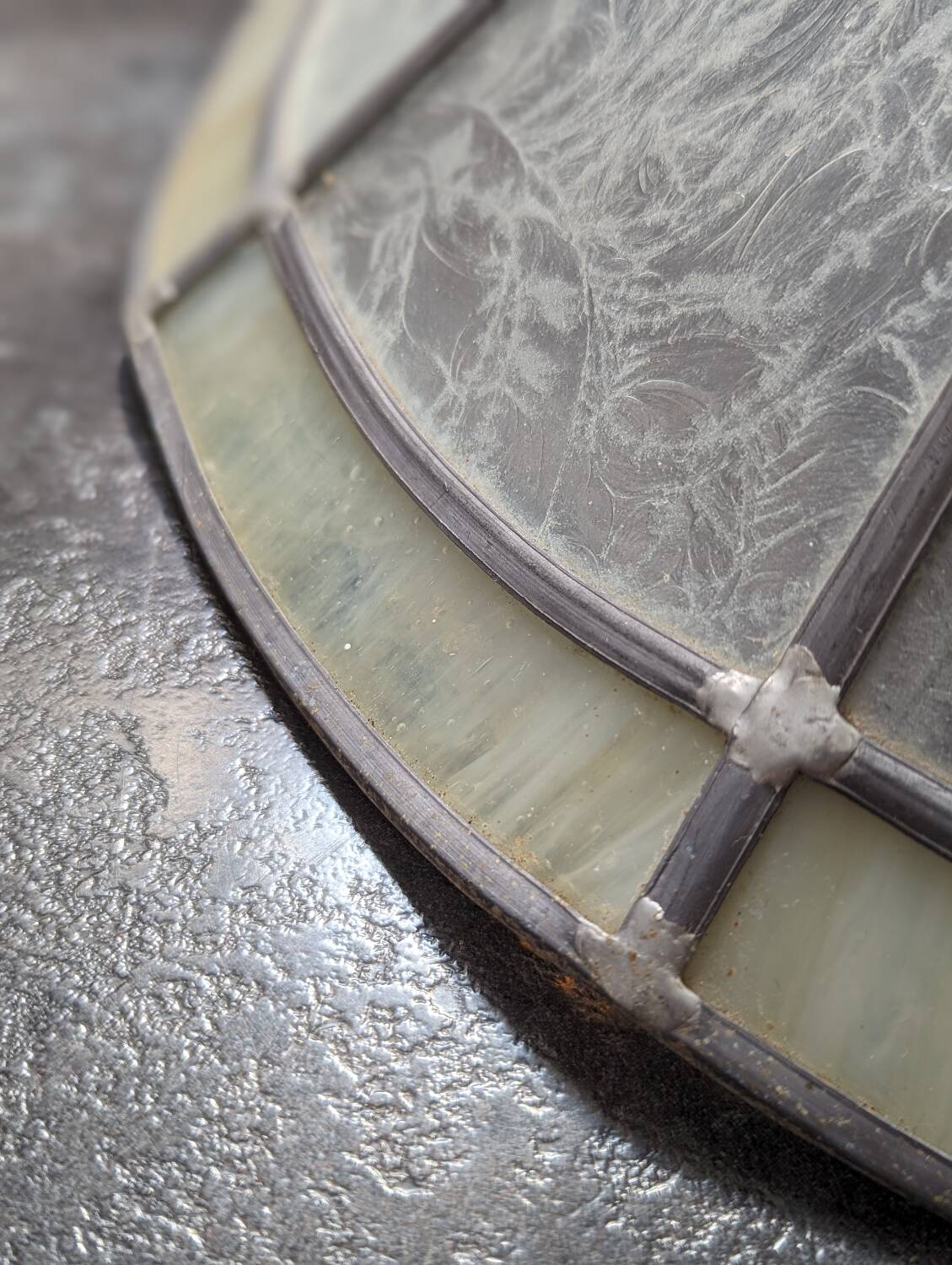 Old large Art Deco pendant lamp with mother-of-pearl and glass shade