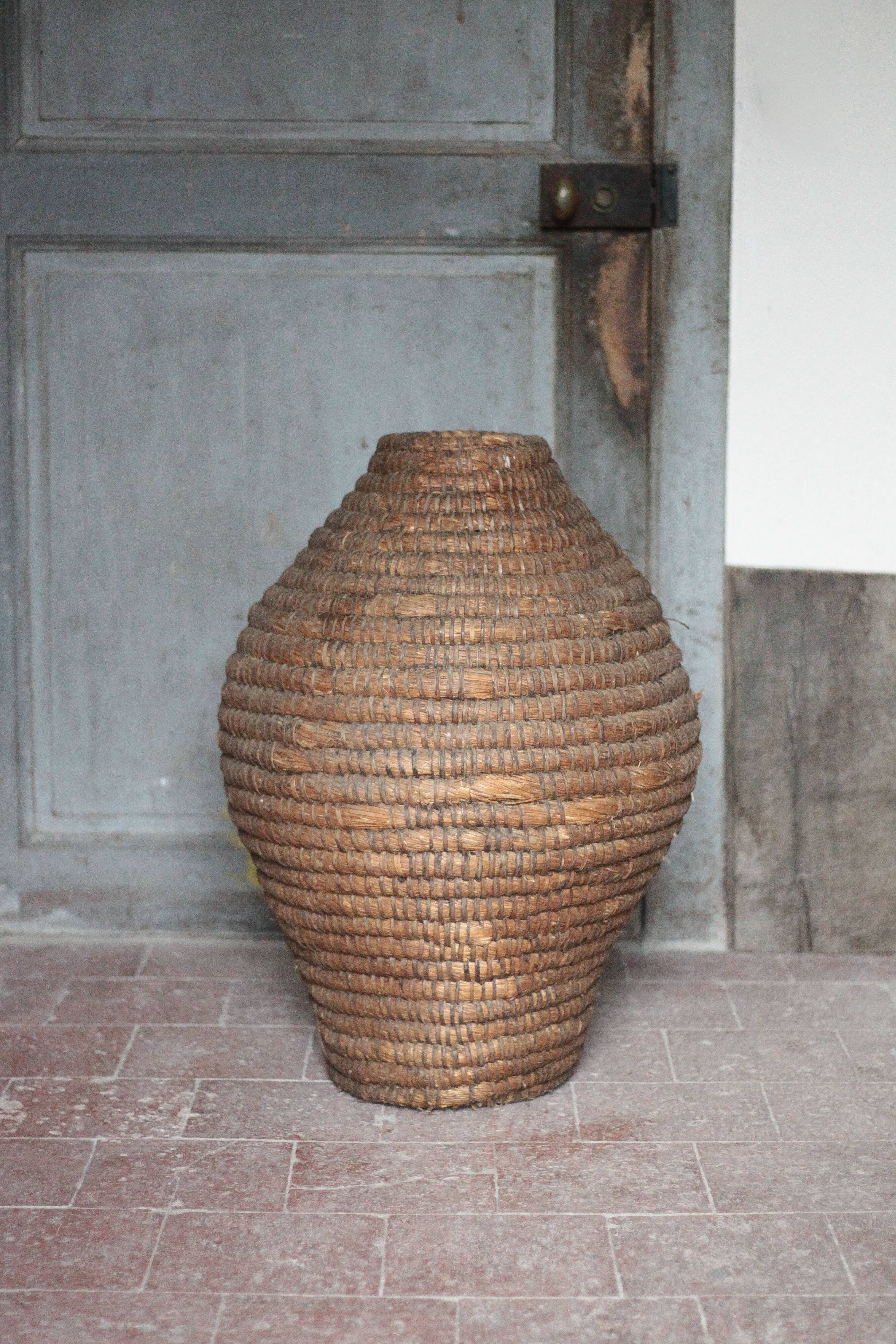 Old basket, straw and bramble, woven basket, interior decoration