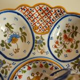 Dish, egg server in hand-painted earthenware, signed Geo Martel