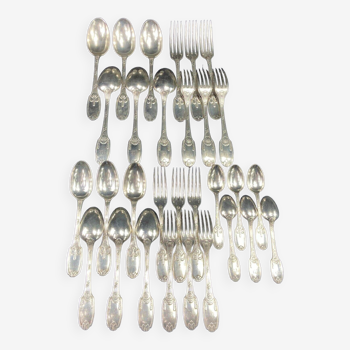 Christofle cutlery set silver metal Empire large cutlery and desserts, spoons