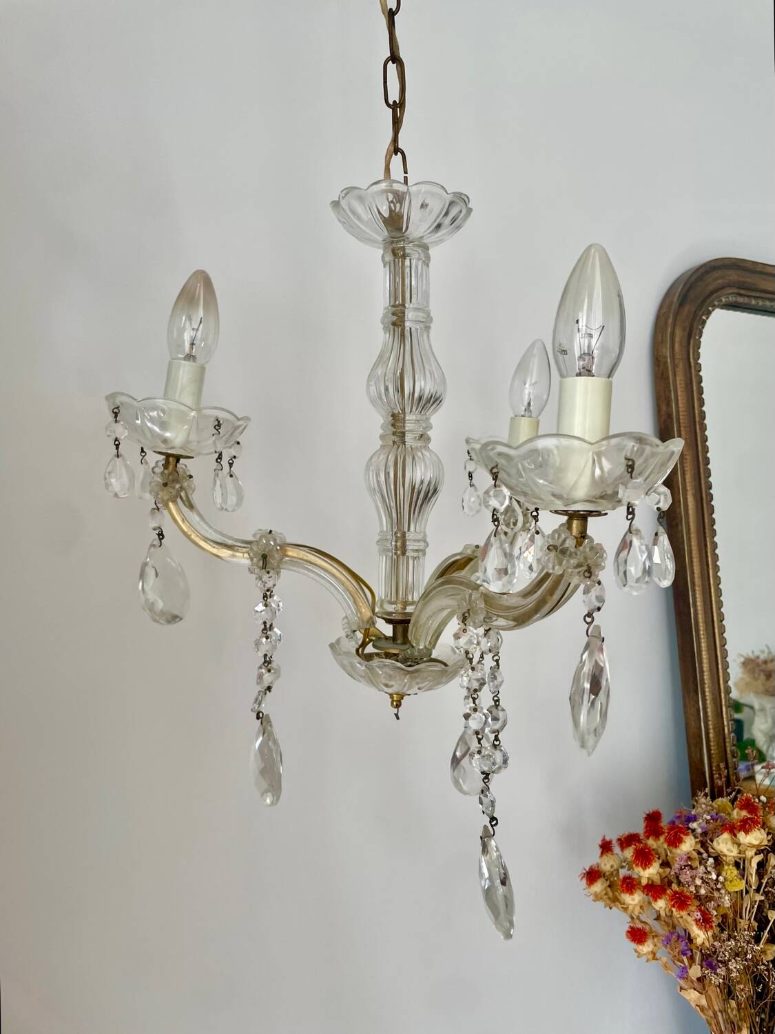 Bronze and glass tassel chandelier