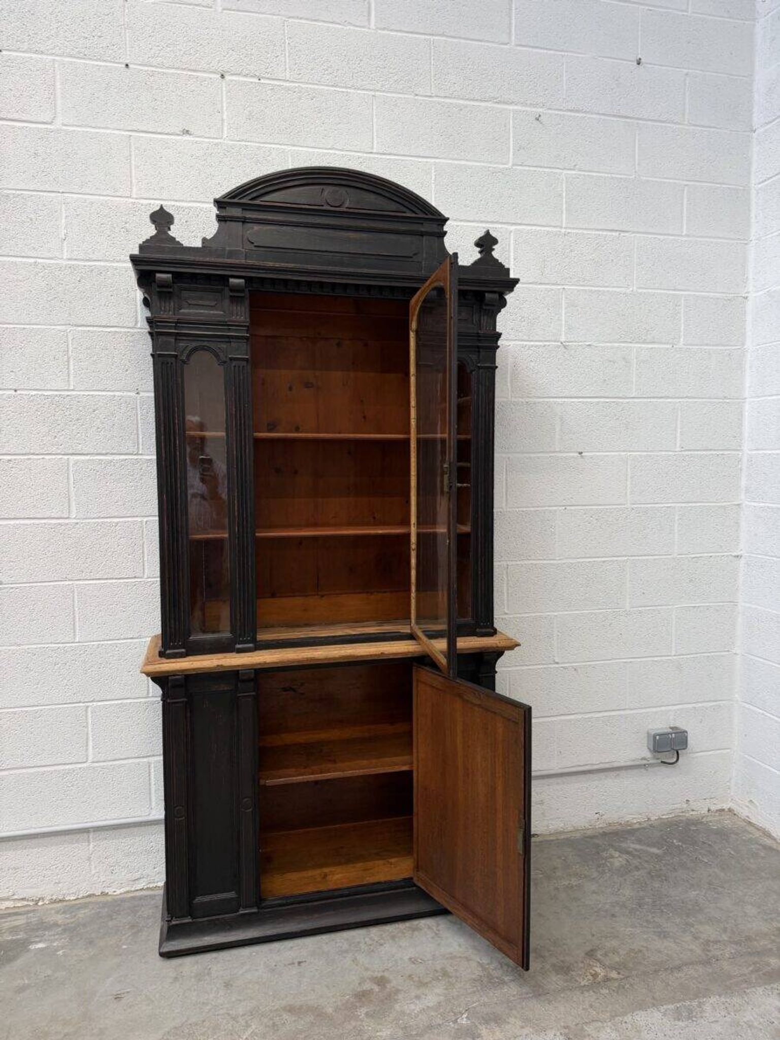 19th-century shop display cabinet in solid oak