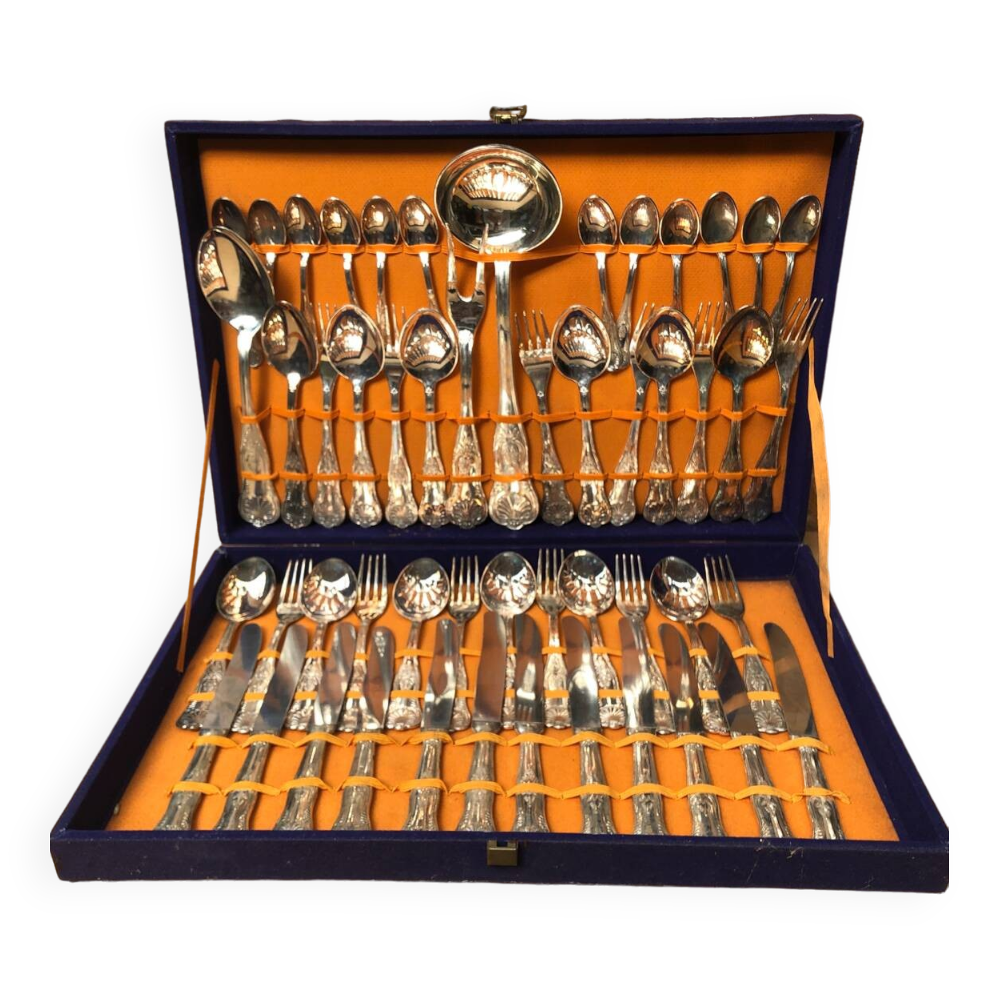 Louis xv style silver metal housewife service 51 pieces + vintage box