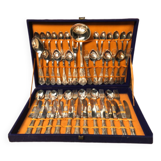 Louis xv style silver metal housewife service 51 pieces + vintage box
