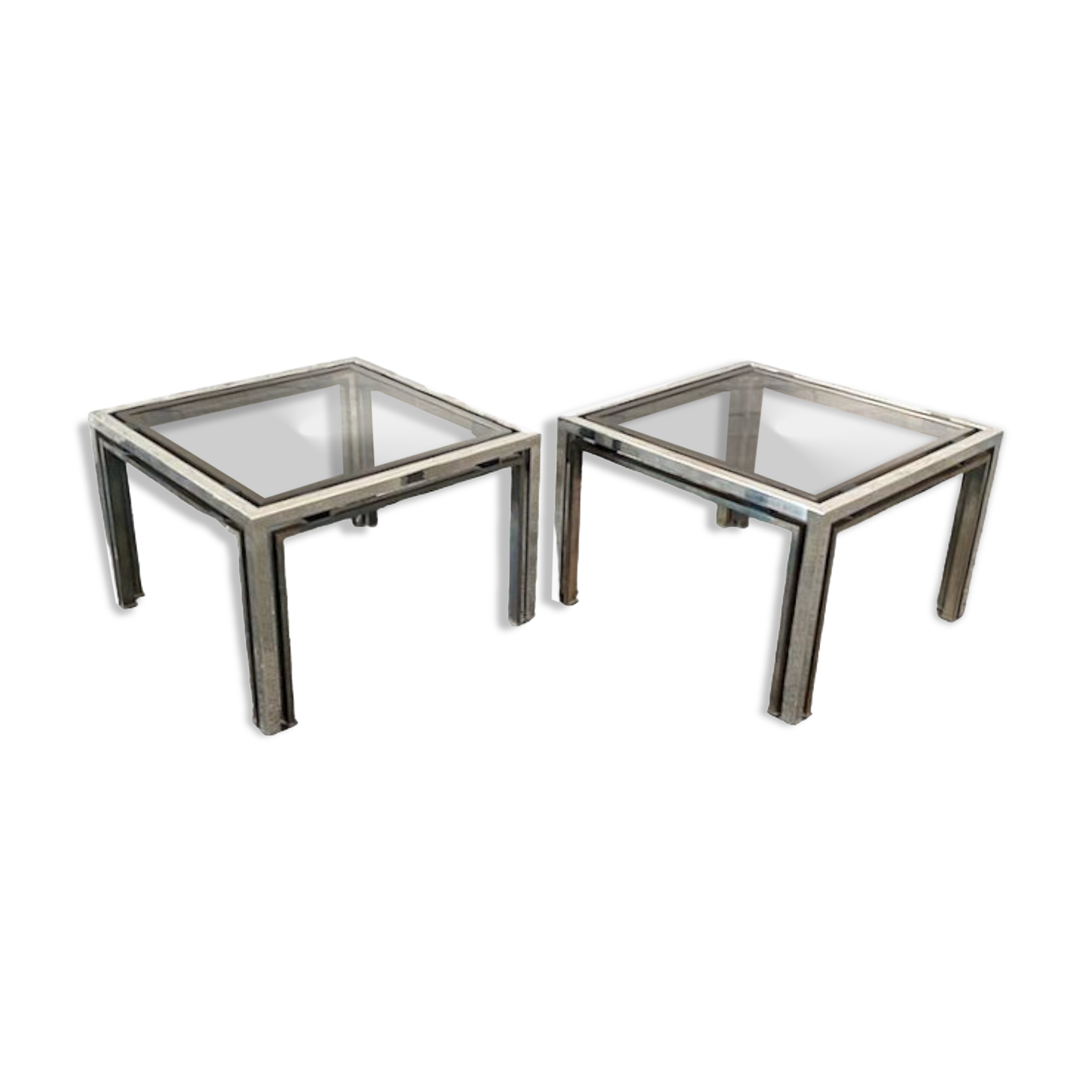 Pair of Romeo Rega chrome & brass side tables