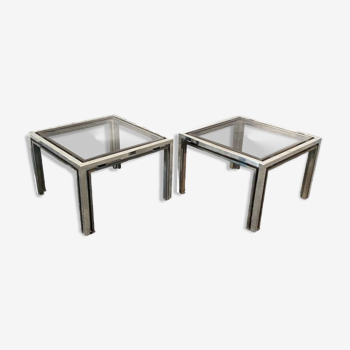 Pair of Romeo Rega chrome & brass side tables