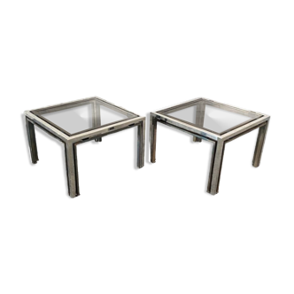 Pair of Romeo Rega chrome & brass side tables