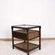 Rattan and cane bedside table, smoked glass top