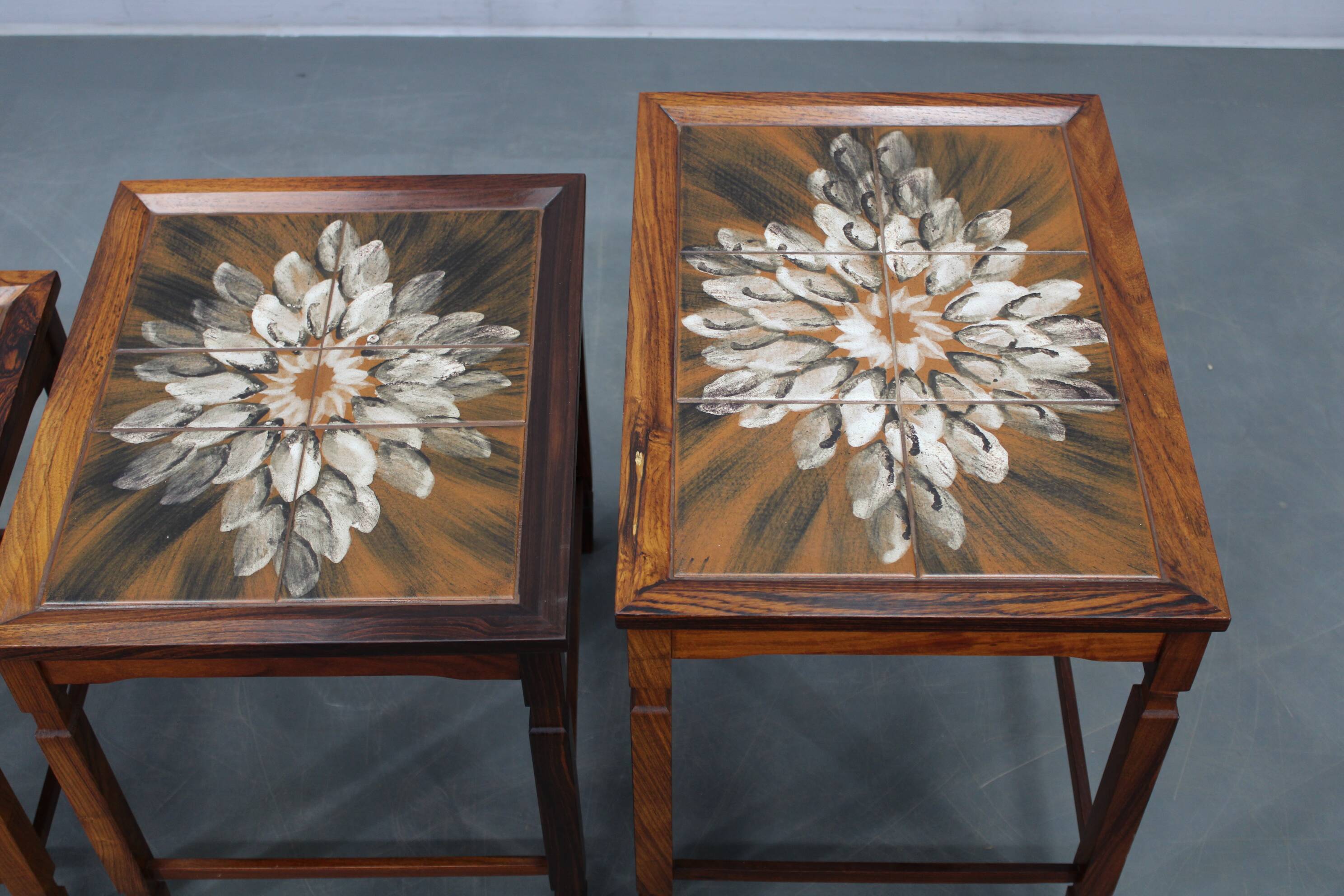 1960s Danish Mid Century Nesting Tables with Tile Tops