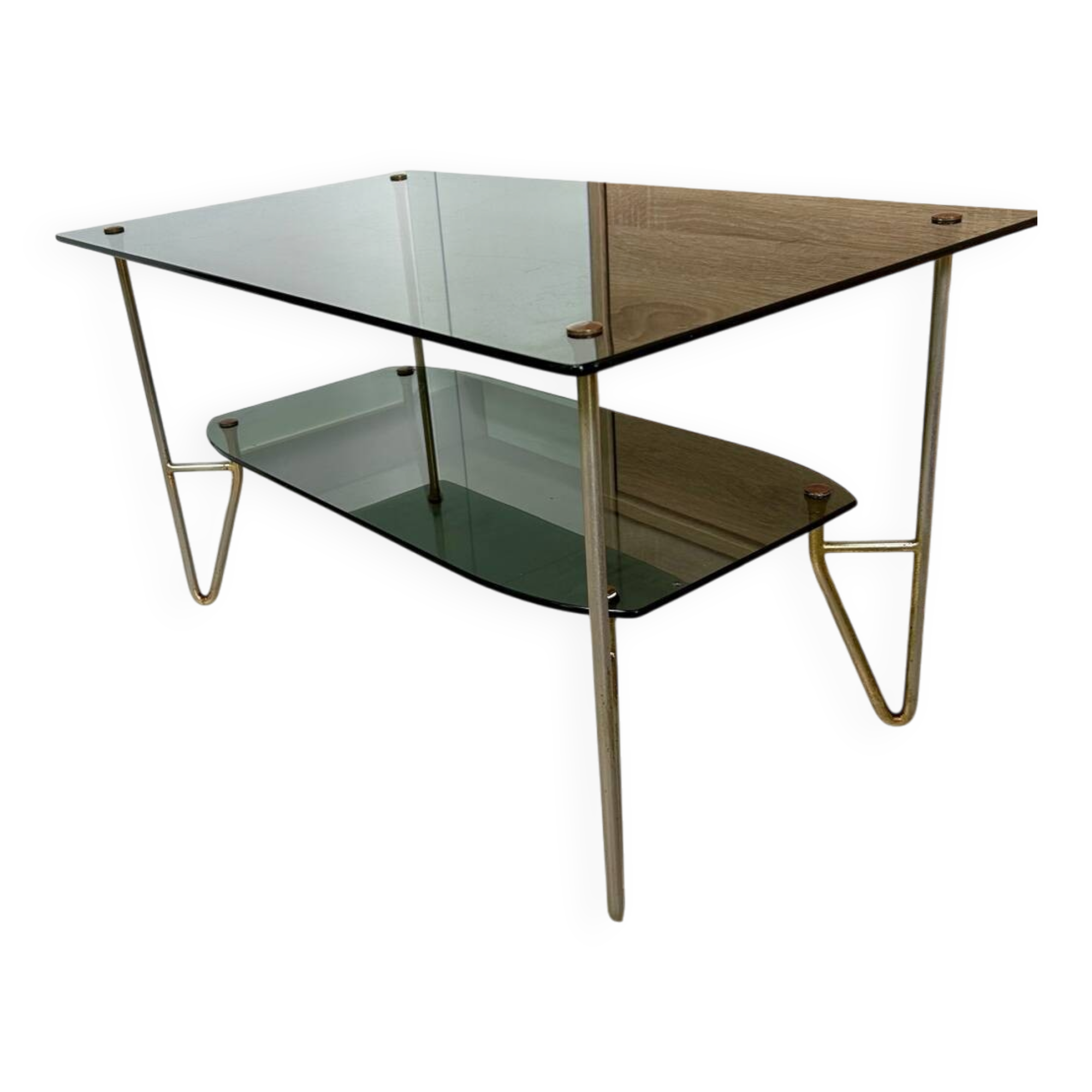 1975 glass coffee table with 2 tops, good condition
