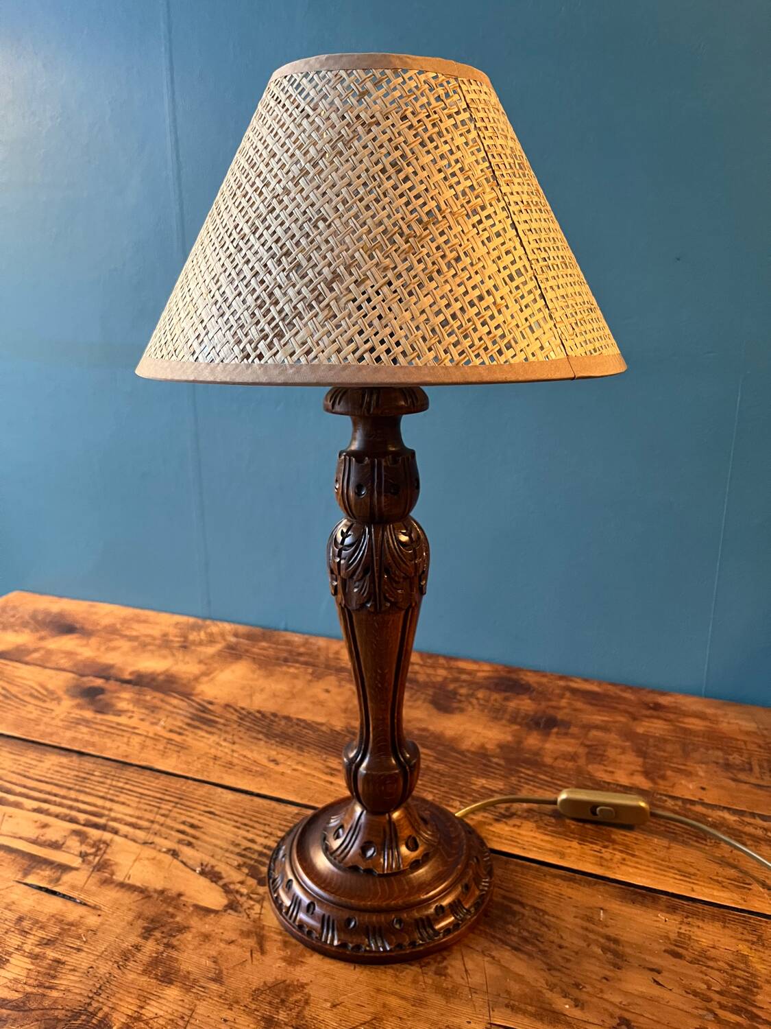 Carved wooden lamp from the 70s