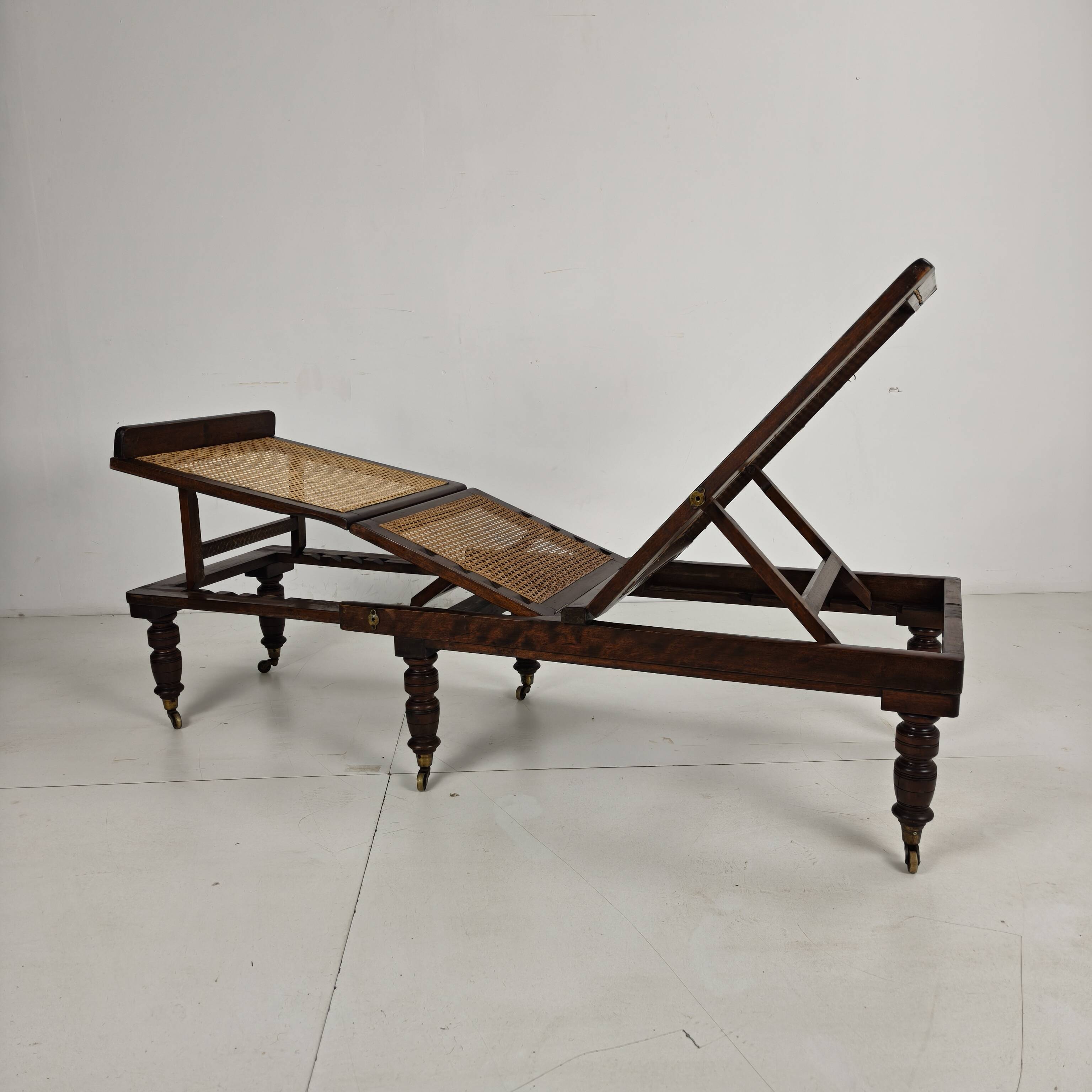 Late 19th Century English Oak Campaign Daybed with Original Cane Webbing