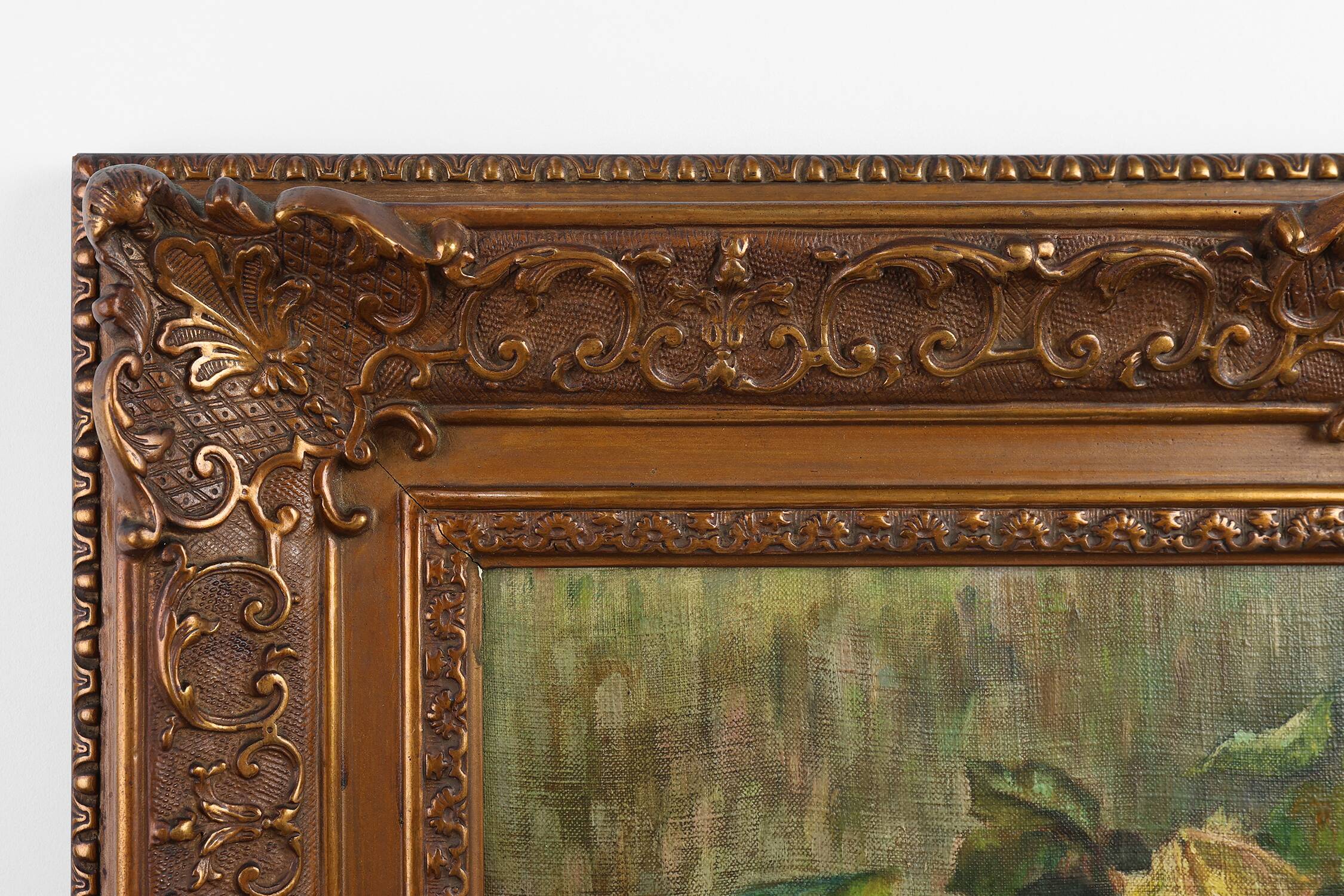 Romantic Floral Still Life Painting, Belgium ca. 1900