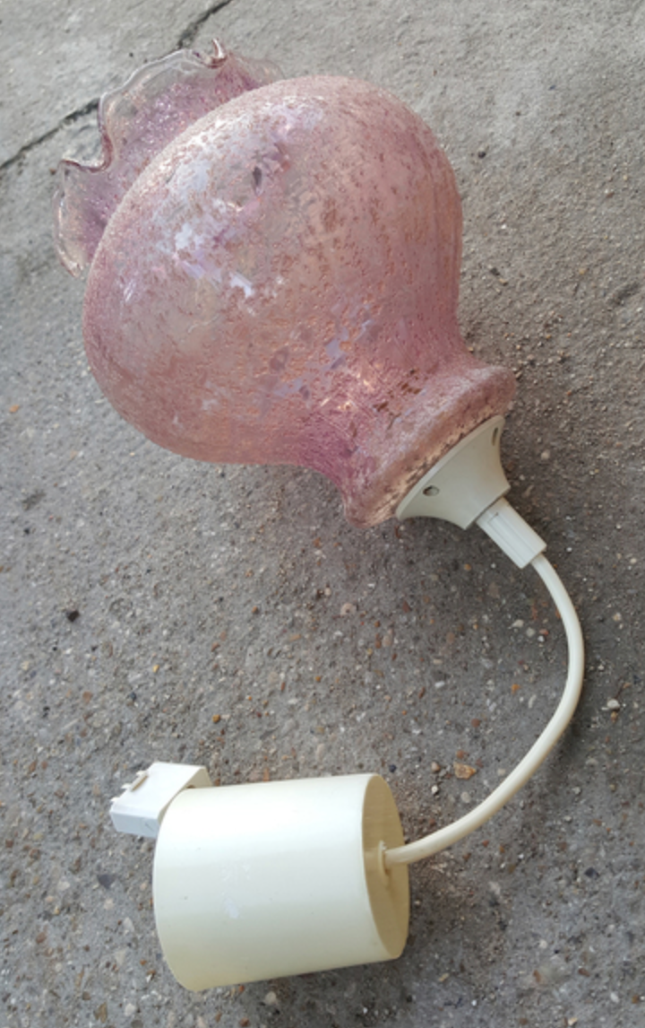 Pink glass pendant lamp, vintage, 70s