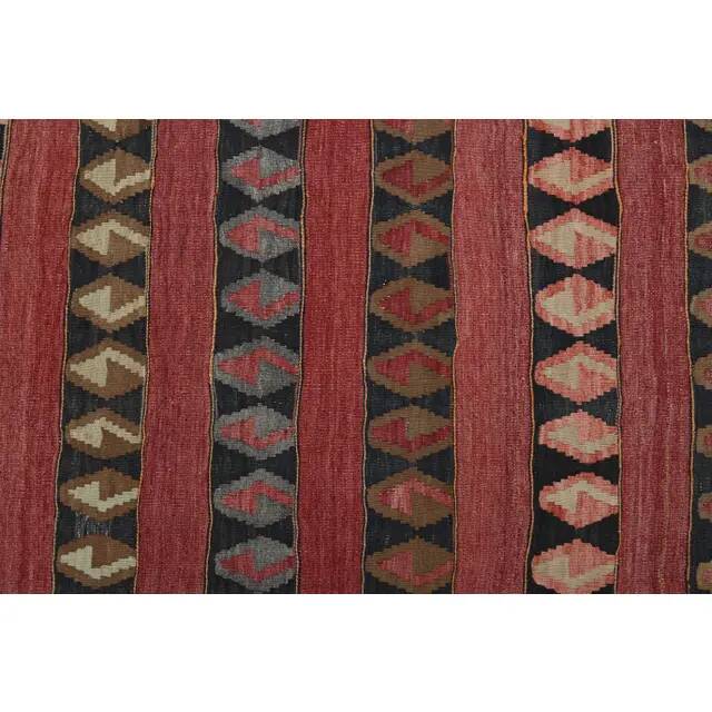1970s Vintage Turkish Oushak Handmade Wool Cotton Red Runner Rug 140x353