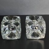 Pair of cubic candlesticks in bohemian crystal