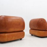 Sapporo cognac leather armchairs by Girgi 1970s