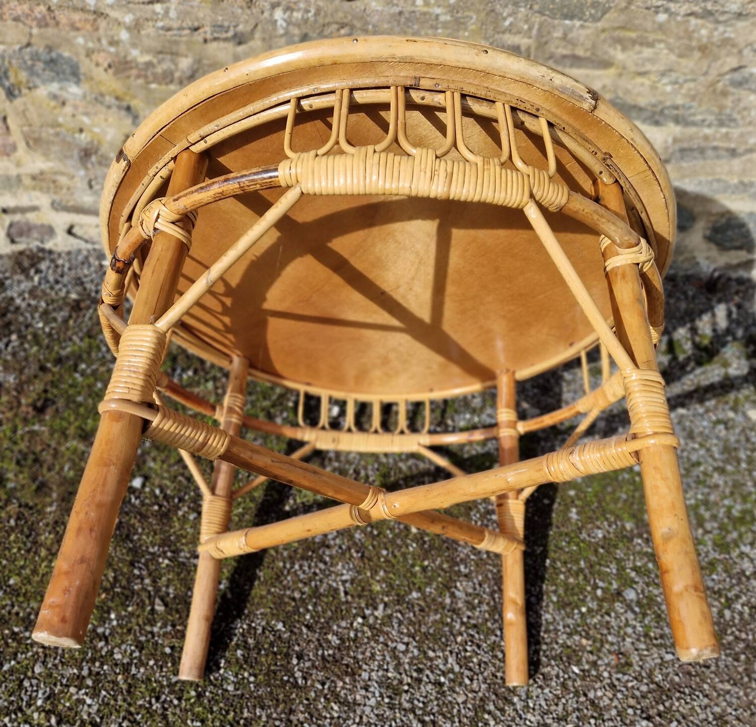 1970s round rattan coffee table