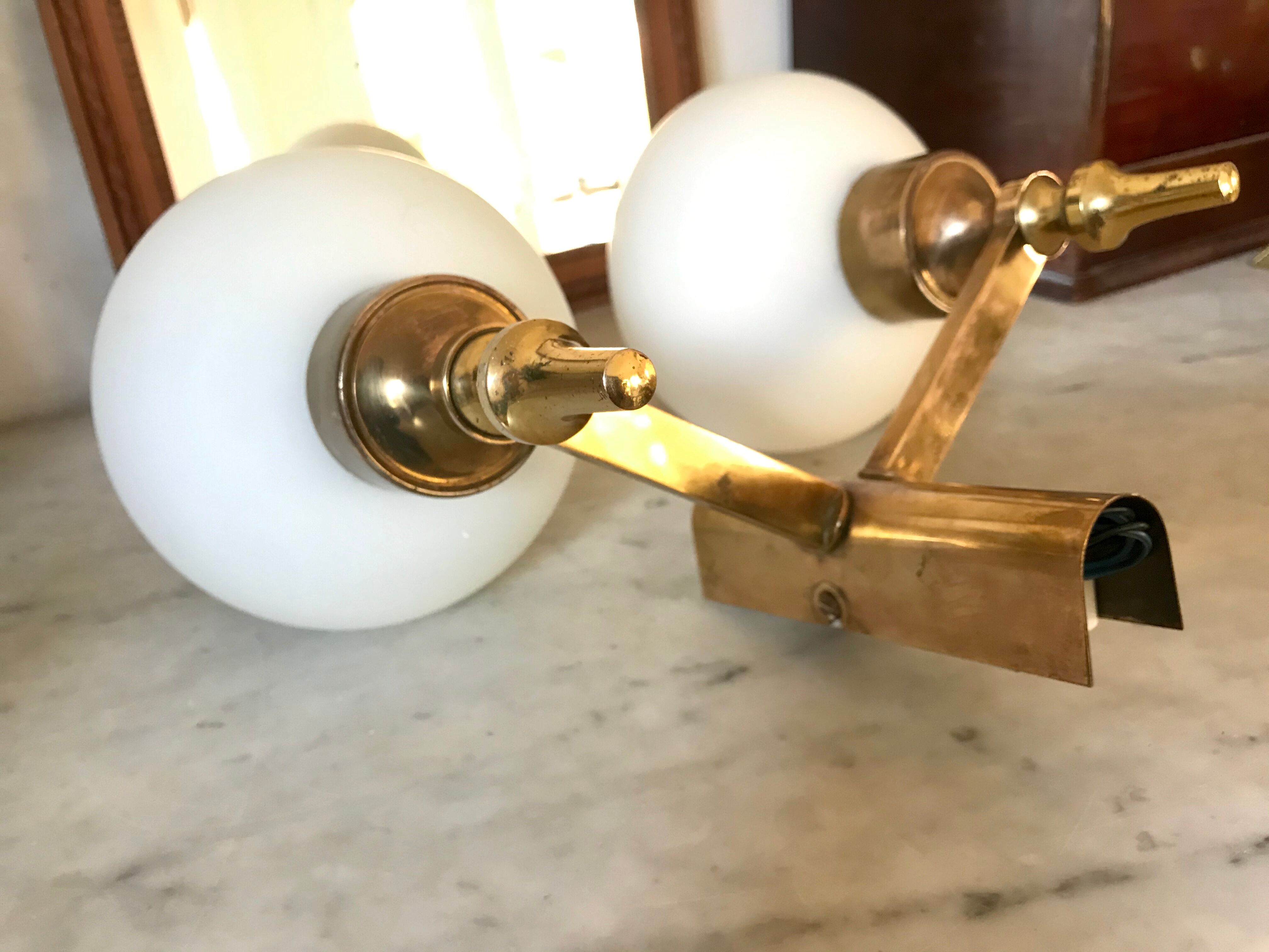 Double brass and opaline wall light