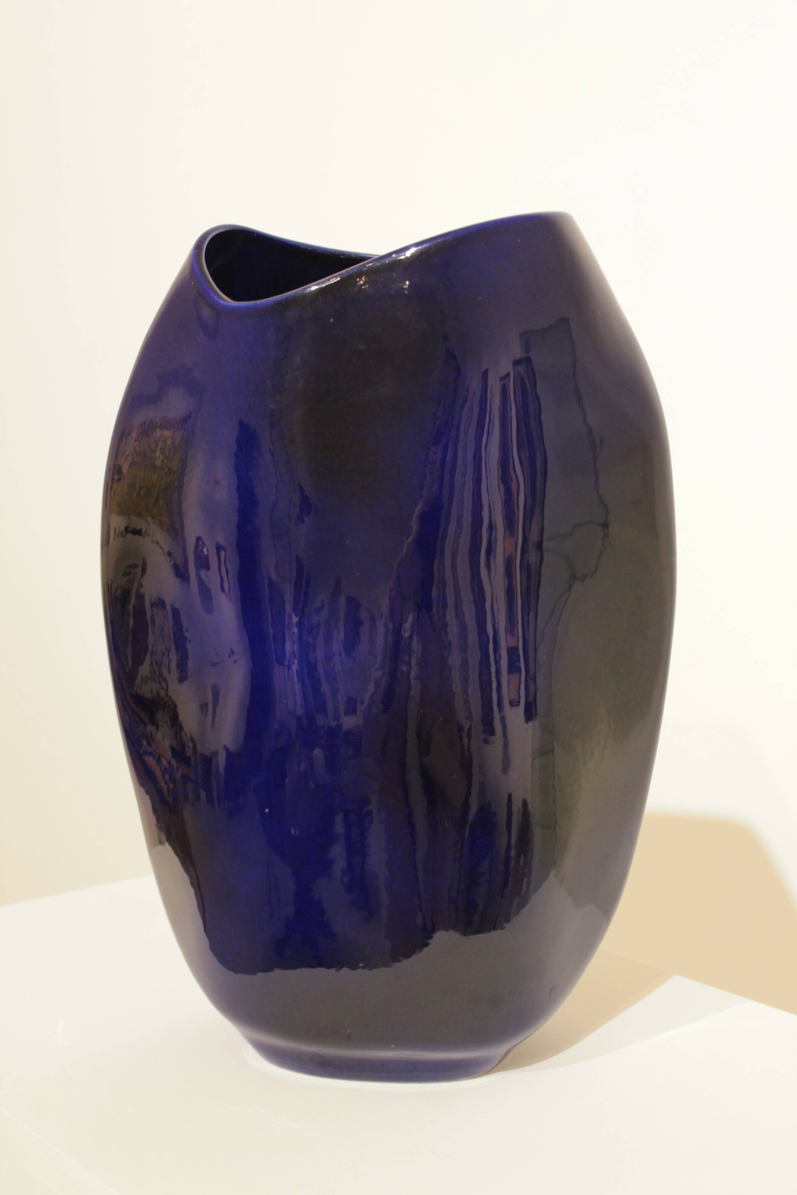 Important blue glazed ceramic vase signed by Max Idlasflag