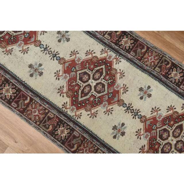 1970s Vintage Turkish Oushak Handmade Wool Cotton Red Runner Rug 78x307