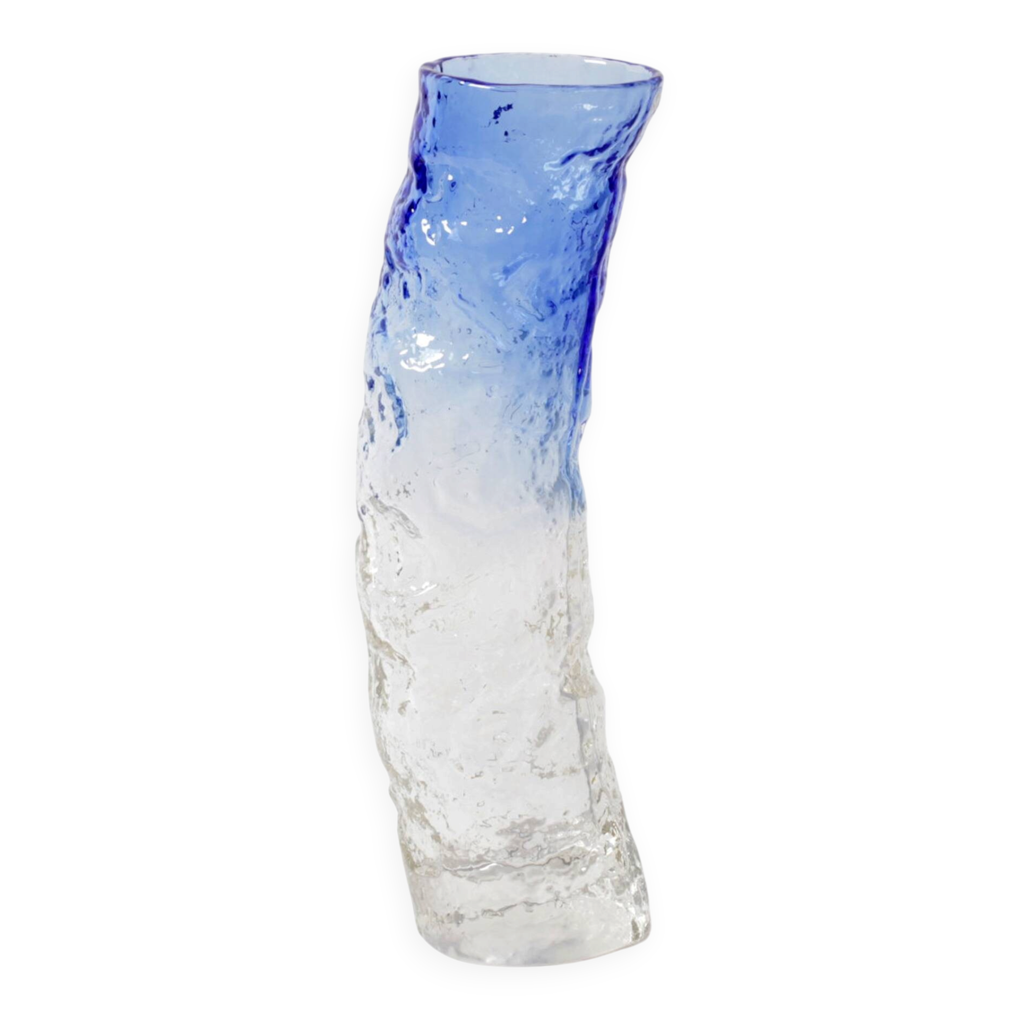 Vintage Blue and Clear Glass Art Vase / Hand-blown Home Decor  Italy / 1980