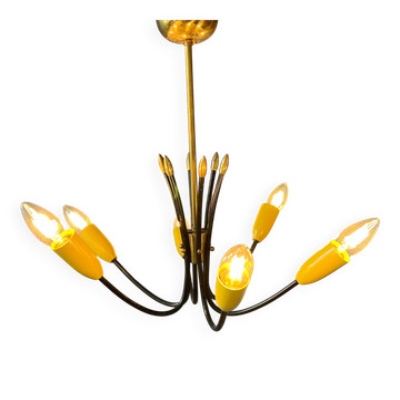 Vintage yellow spider suspension from the 1950s.