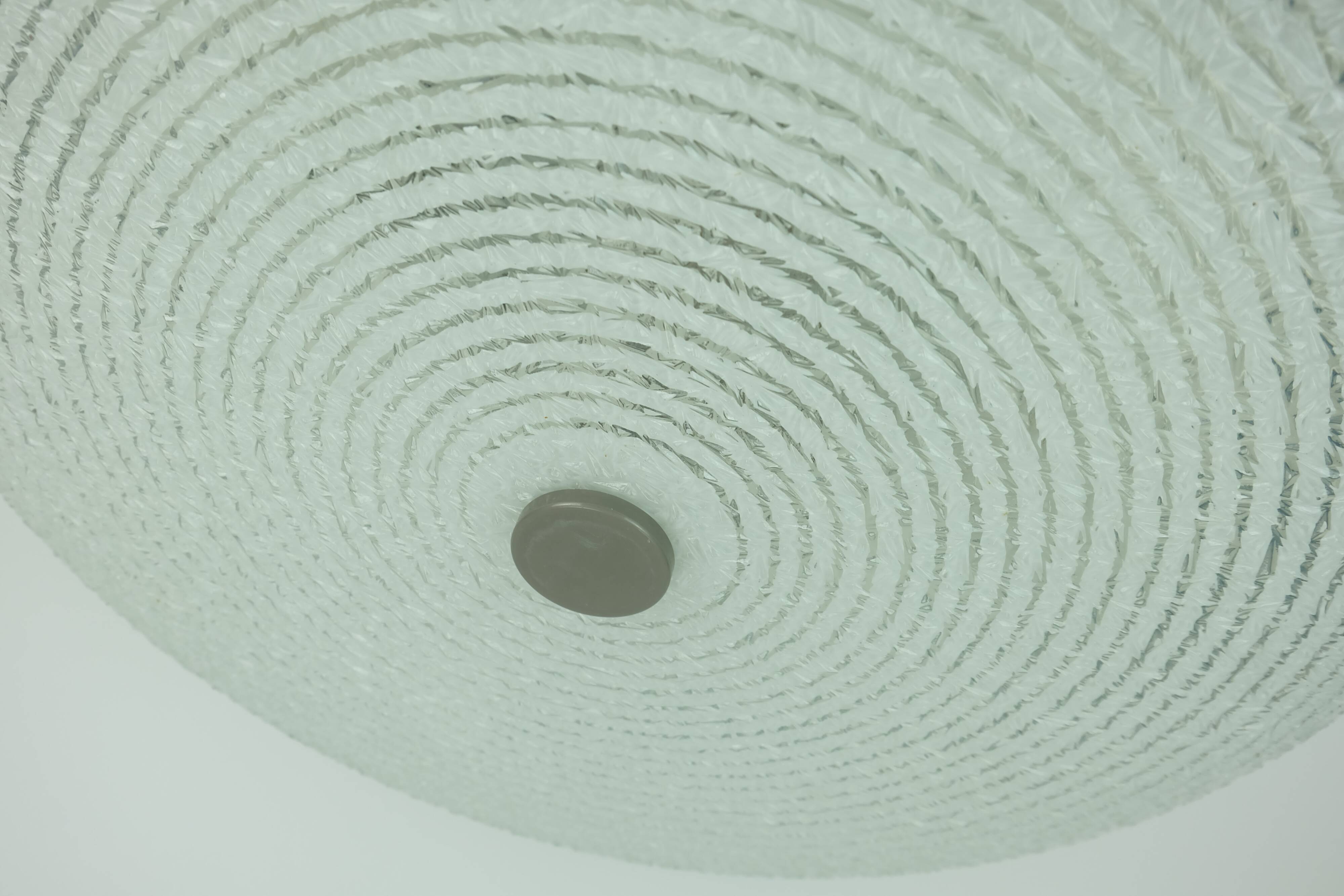 Rare large ceiling light by hillebrand 1960s textured glass blue metal fram