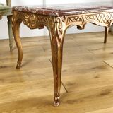 Low table of Style Louis XV gold wooden / marble top