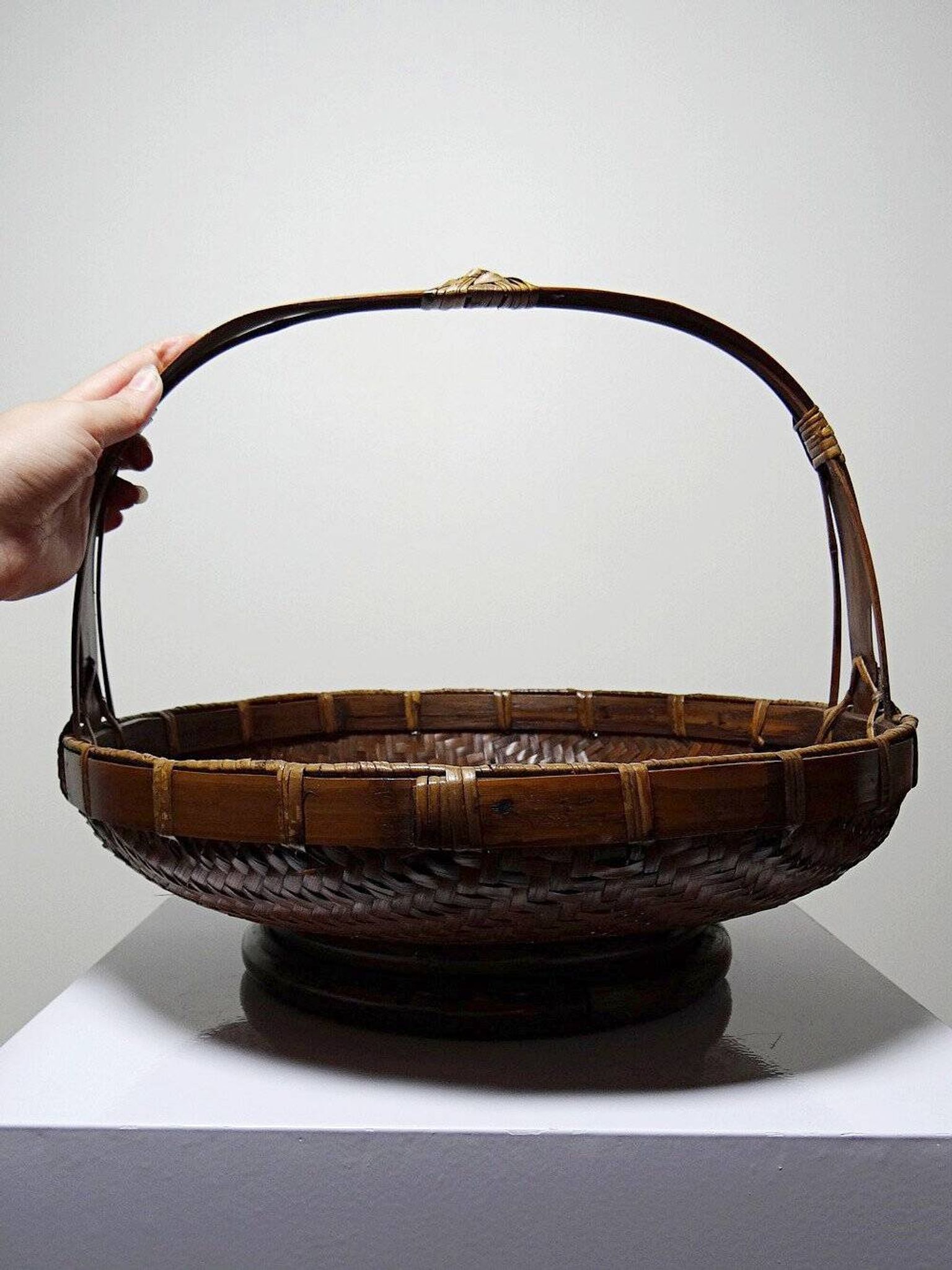 Large Vintage Asian Bamboo Offering Basket 1920–1950