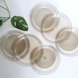 Set of 6 hollow plates Arcoroc, in gray smoked glass, vintage French