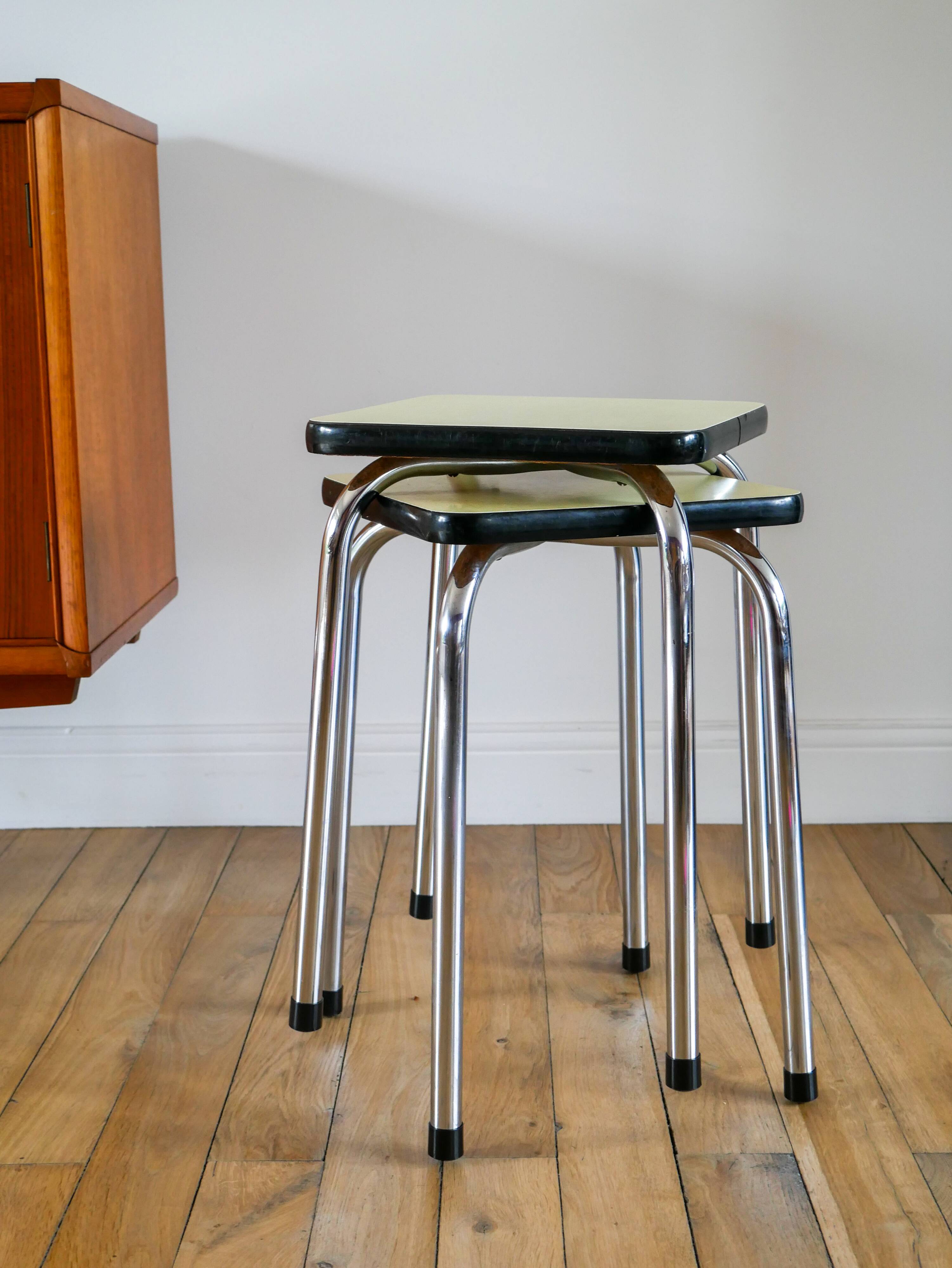 Pair of yellow formica stools, 1970