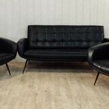 3-seater sofa and 2 vintage armchairs feet compass