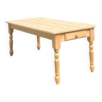 Large renovated table for 10 people - 1 drawer in raw solid wood