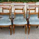 6 Biedermeier chairs in solid walnut and blue velvet, 1840