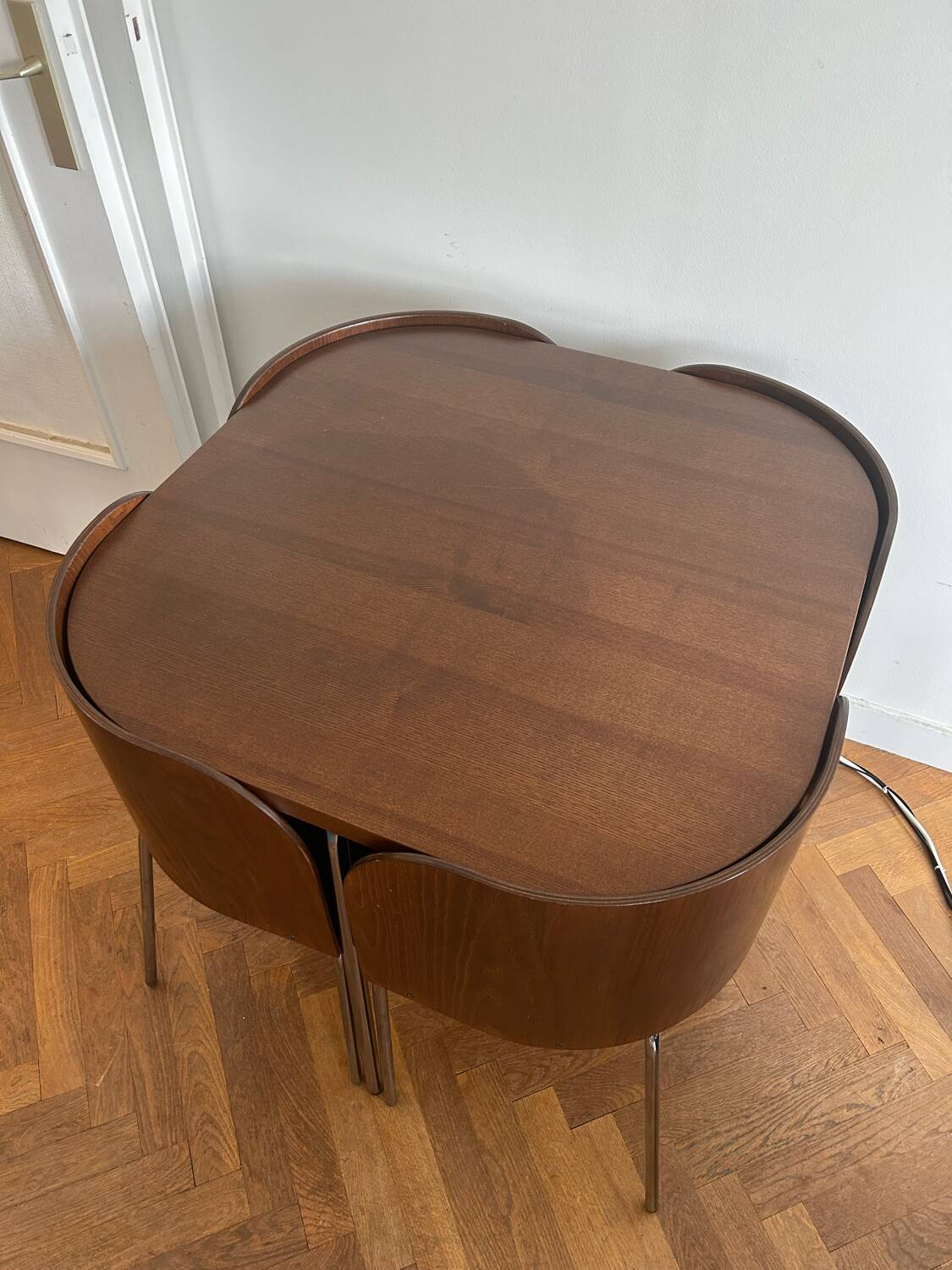 Set of table and 4 teak chairs, Fusion model by Sandra Kragnert for IKEA, Sweden, 1970s: