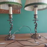 Pair of bronze lamps with lampshades