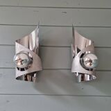 Pair of brushed aluminum wall lights, 1970s