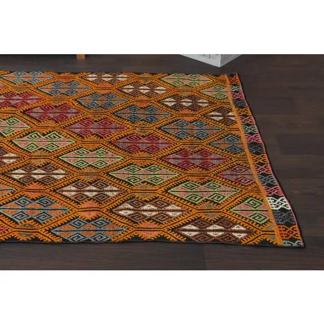 Tapis vintage turc Oushak fait main en laine et coton, années 1970