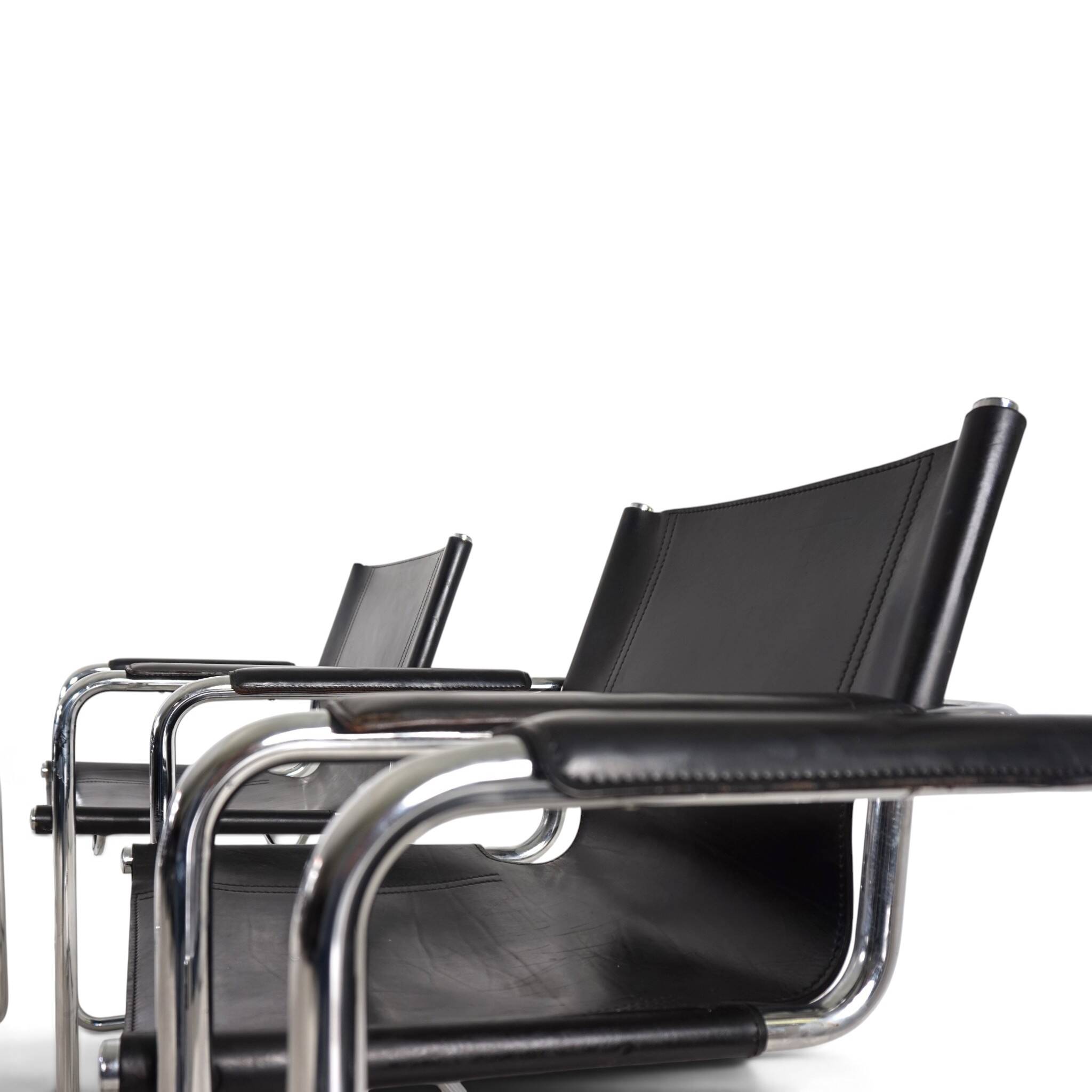 Matteo Grassi Set of 6 Visitor Chairs, Leather/Chrome Dining Chairs, 1970