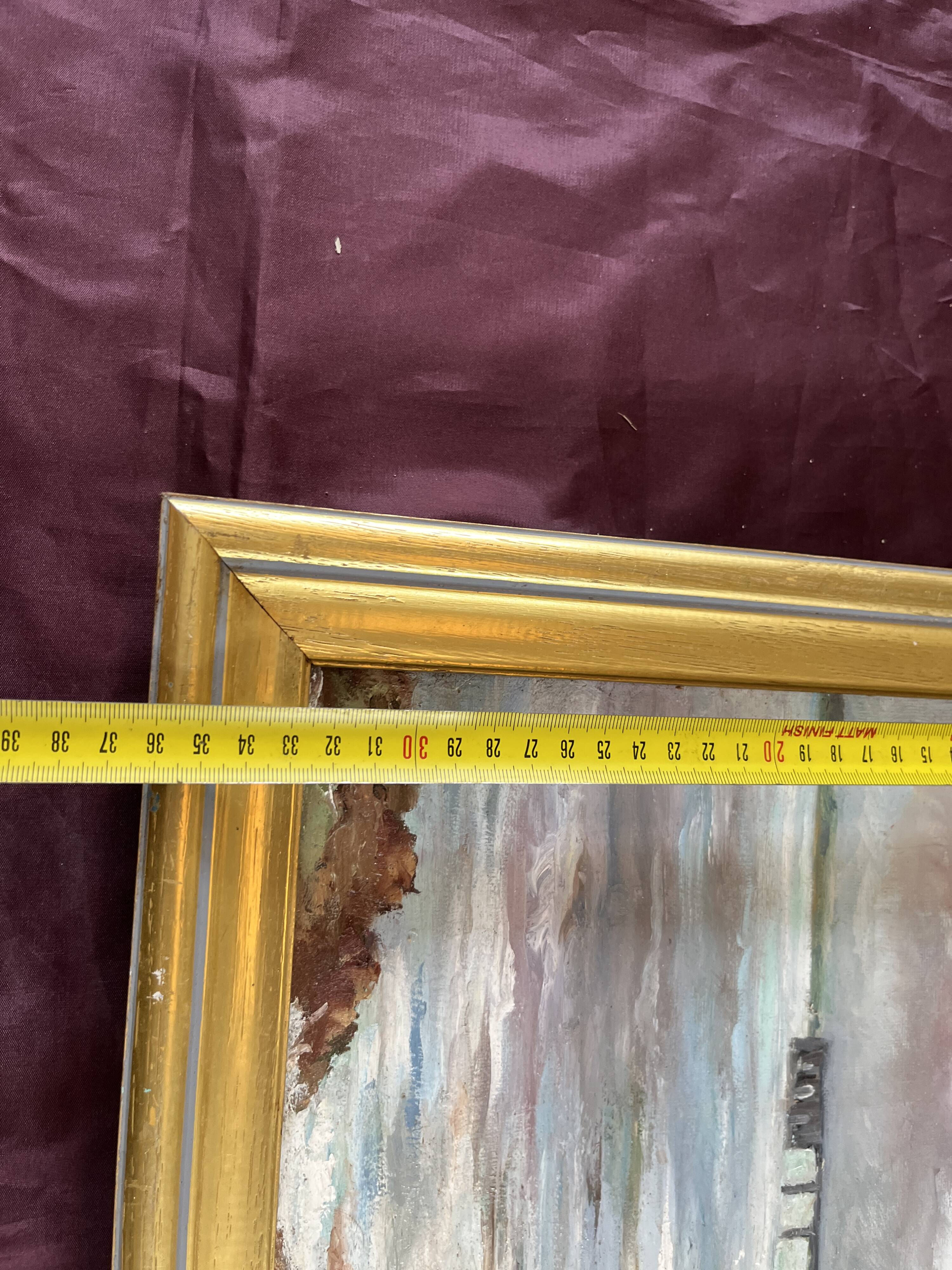 Maritime landscape painting with boat, signed Stauzin