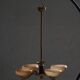 Art Deco chandelier with 4 branches in glass and brass, Sweden, 1940s