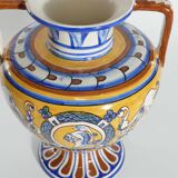 Large Hand-Painted Ceramic Double Handled Vases,  France, Set of 2