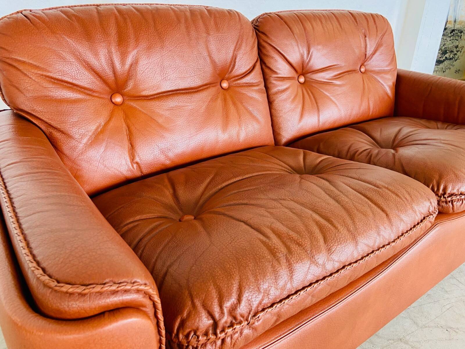 Canapé 2 places vintage danois en cuir cognac du milieu du siècle par Sigurd Resell