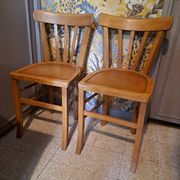Set of 2 blond wood bistro chairs 1940