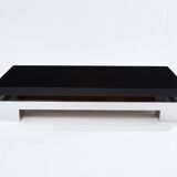 Large black lacquered and steel coffee table Nadine Charteret 1972