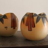 Pair of Legras Art Deco ball vases with orange tree decoration