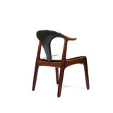 Danish Cow Horn Chair in Teak and Leather by H.P. Hansen