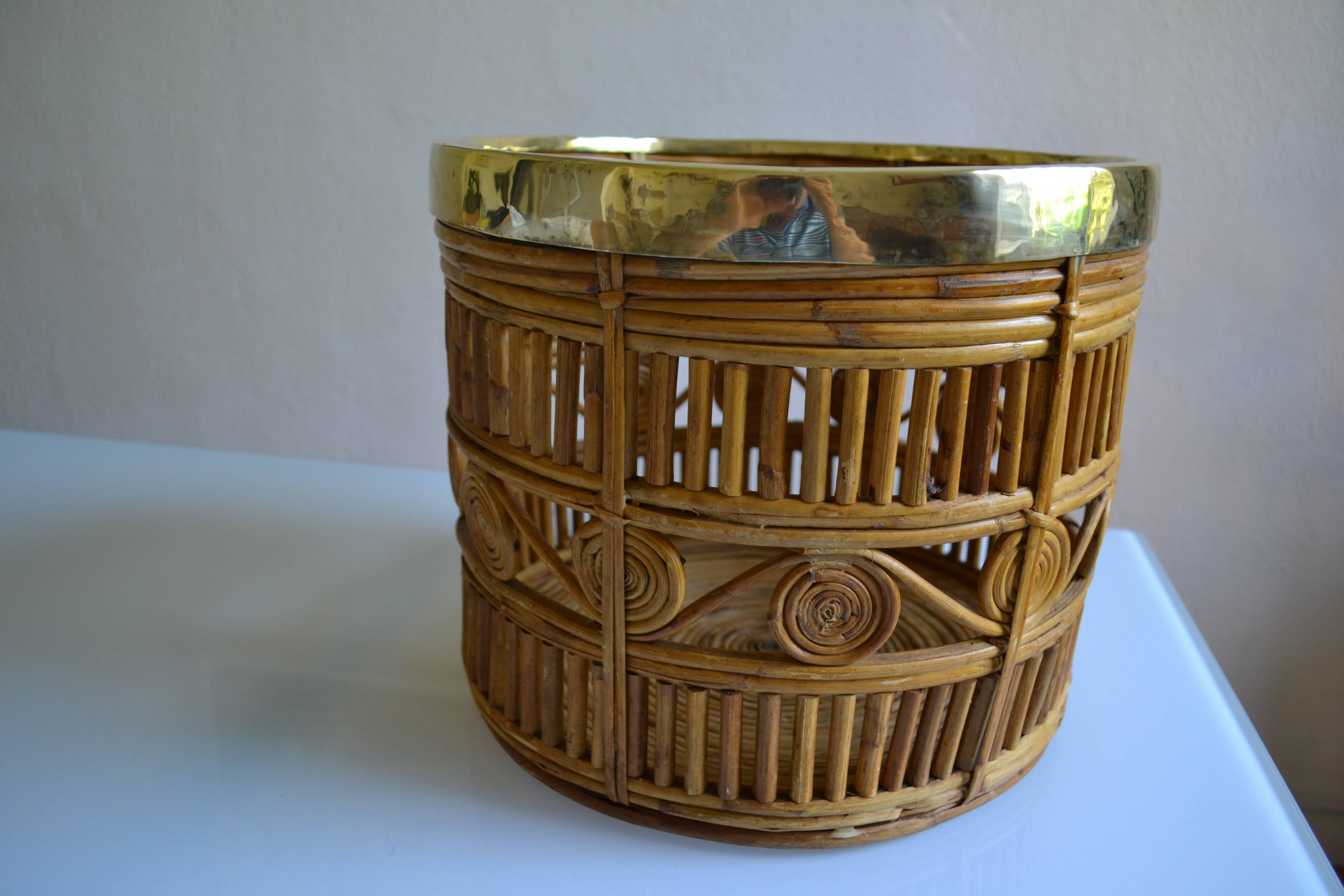 Bamboo and brass basket circa 1960 italy